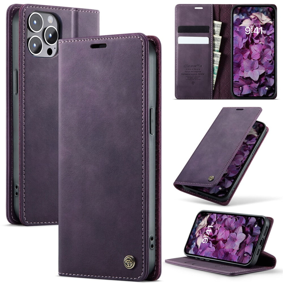 Caseme Calf Leather Wallet Case For Iphone 12 Pro 6.1-InchâRfid Blocking, Magnetic Closure, Card/Cash Slots, Kickstand, Shockproof, Purple 9193271780069