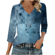 Damestops met 3/4 mouwen, casual V-hals shirts, zachte basic T-shirts, zakelijke werkblouses