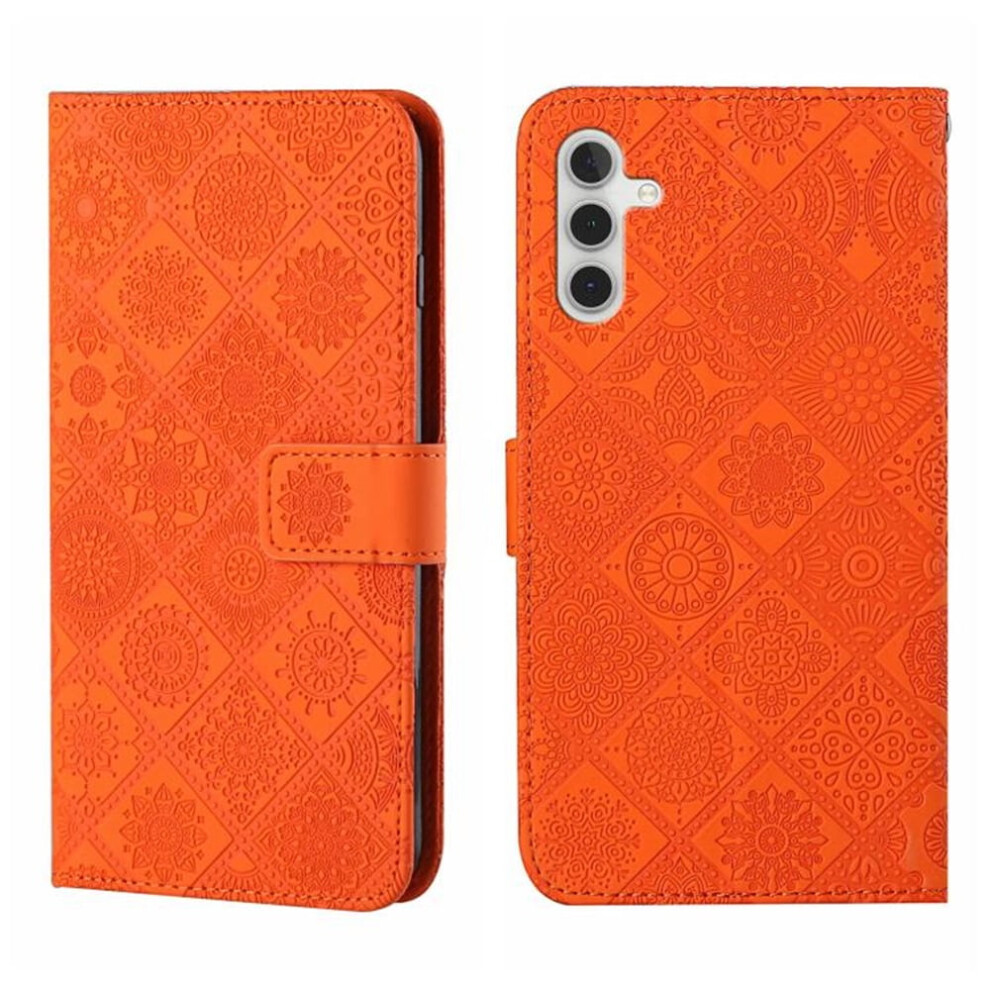 Compatible With Samsung Galaxy S25 5G 6.2" Pu Leather Flip Wallet Case Â Ethnic Embossed, Magnetic Closure, Card Slots, Orange 9418476638503