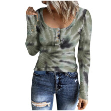 Camisetas estilo boho para mujer, de corte ajustado, elegantes, de manga larga, con cuello redondo y botones, ideales para otoño (2025).