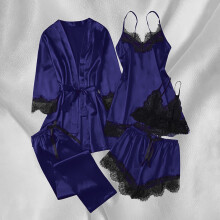 Women's Satin Pajama Set Long Sleeve 5-Piece