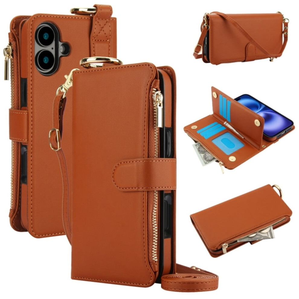 Iphone 16 Plus Magnetic Flip Wallet Case Brown 9152228987326