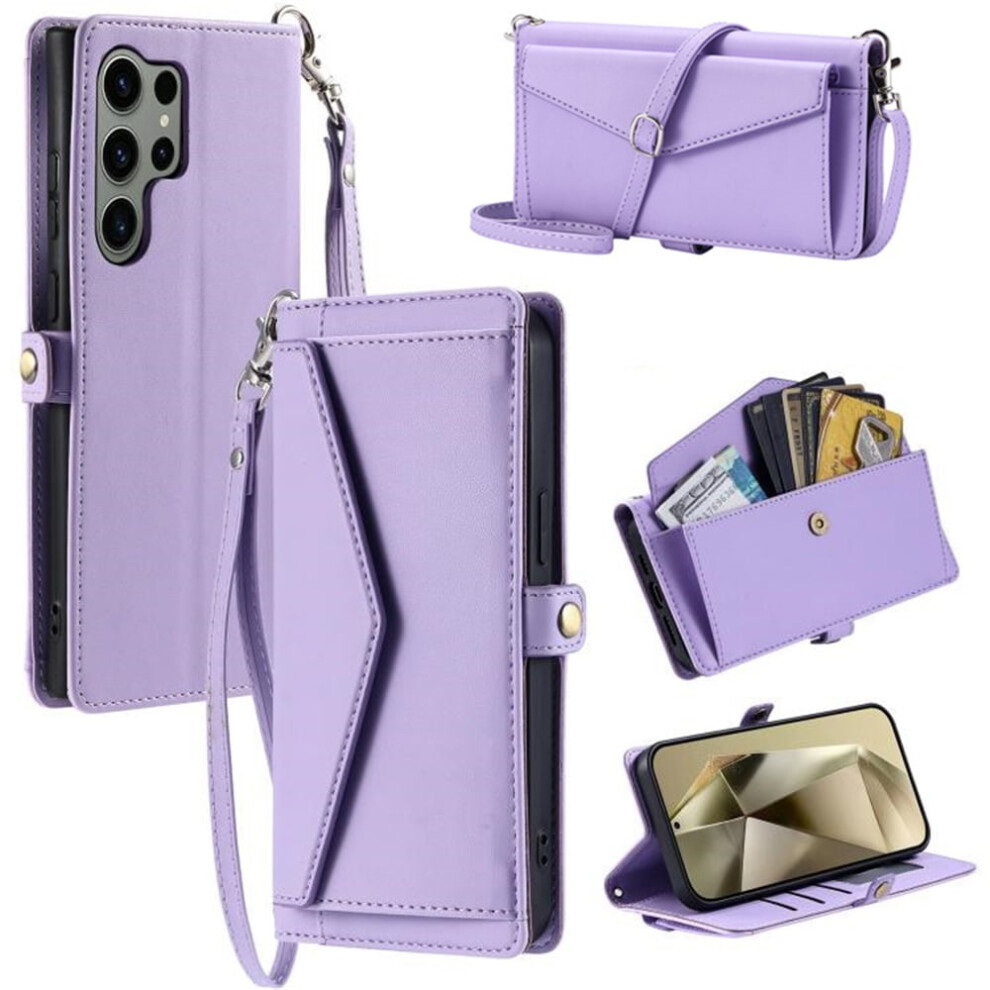 Compatible With Samsung Galaxy S24 Fe 5G Pu Leather Flip Caseâ3 Card Slots, Hidden Pocket, Detachable Strap, Shockproof, Purple 9193271780960