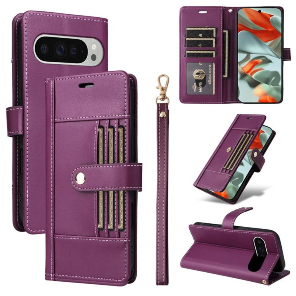 Rfid Blocking Purse Case For Google Pixel 9 Pro Xl / 10 Pro Xl 6.8", 6-Card Slots, Kickstand, Shockproof, Leather Cover, Purple 9418476640445