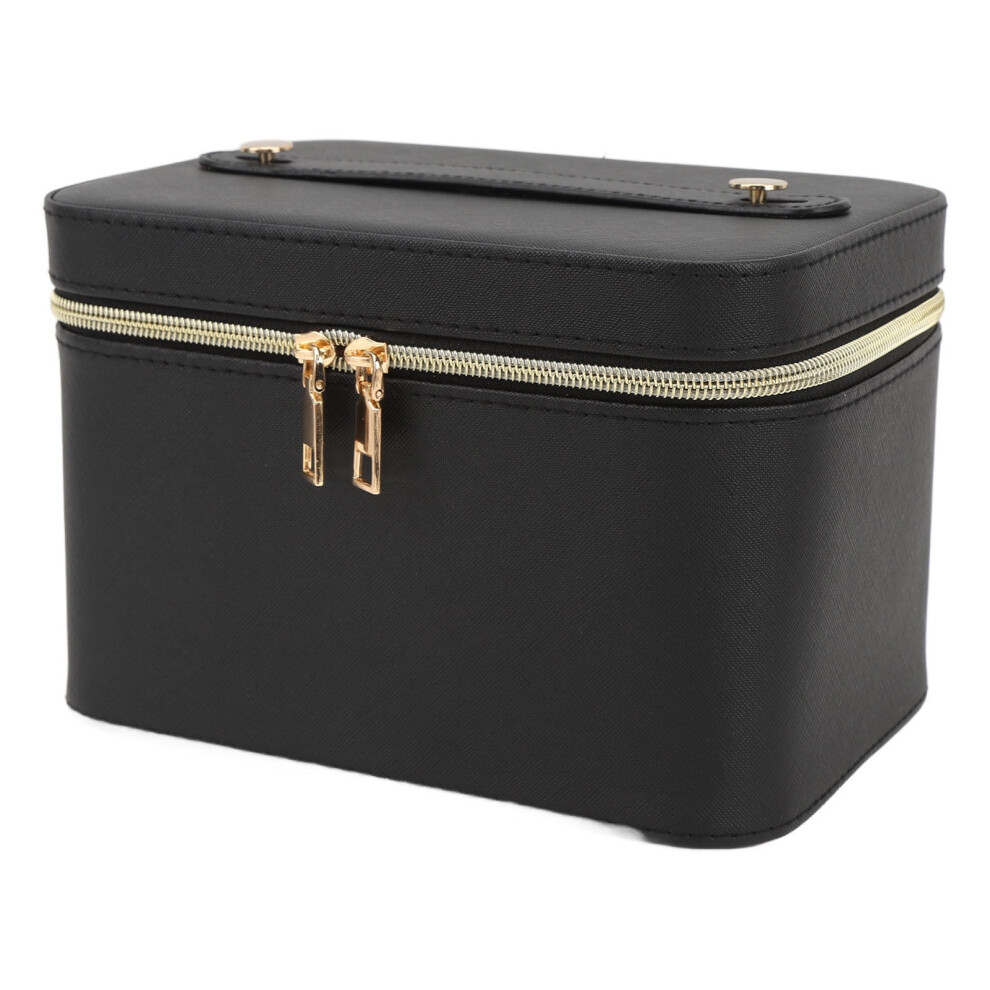 Black Makeup Bag With Mirror Large Capacity Pu Leather Cosmetic Case For Travel