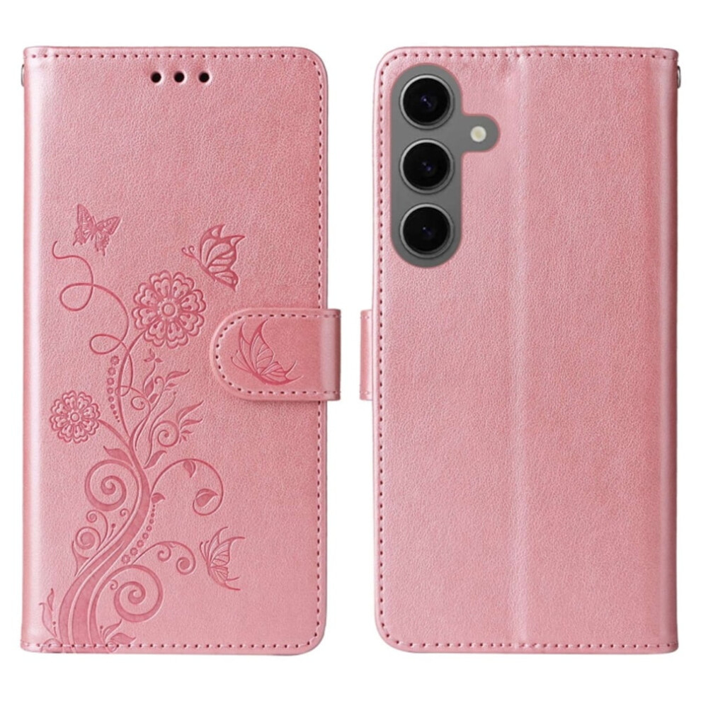 Embossed Butterfly Flower Leather Flip Case For Samsung Galaxy S25 5G Â Shockproof, Kickstand, Card & Cash Slots Pink 9193271780489