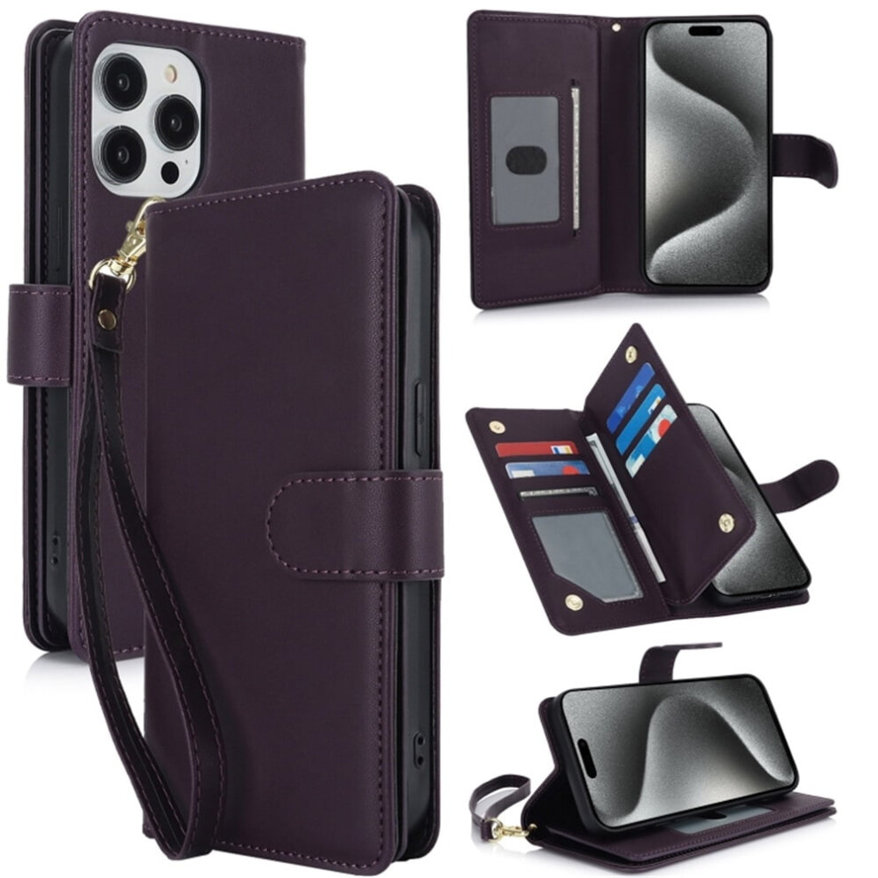 Leather Magnetic Flip Wallet Case For Iphone 16 Pro Max 6.9": Rfid Blocking, Card Slots, Kickstand, Anti-Drop Tpu, Detachable Wrist Strap, Dark 9193271776888