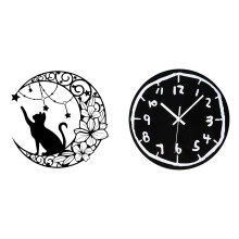 Metal Black Cat Wall Art Sculpture Acrylic Wall Clock Silent Non Ticking Function for Bedroom Office Cat Enthusiasts