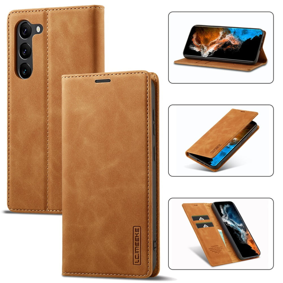 Lc.imeeke Leather Flip Wallet Case For Compatible With Samsung Galaxy S25+ 5G Â Magnetic Closure, Card Holder, Shockproof, Kickstand Brown 9418476637766