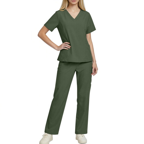 asdoklhq Plus Size Scrubs Γυναικείο Φόρεμα Νοσοκόμας με Κοντομάνικο, Μονόχρωμο, Τσέπη και