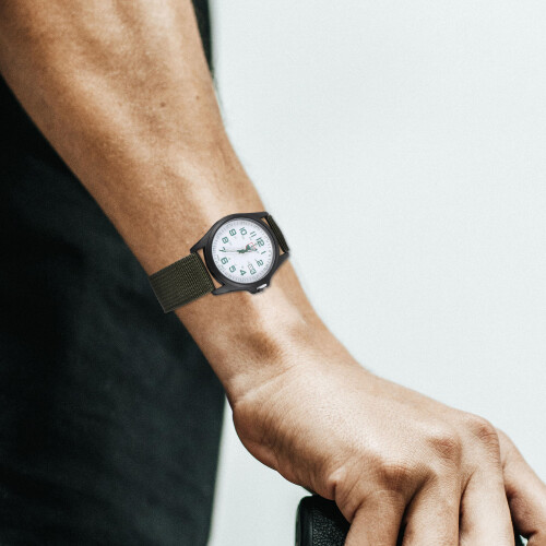 Relógio Masculino Em Nylon Trançado Com Calendário E Quartzo Verde 2