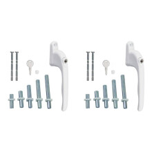 2X Window Handle, for Windows, White, Universal Window Handle, Flat Handle, Key Lock, for Double Glazing