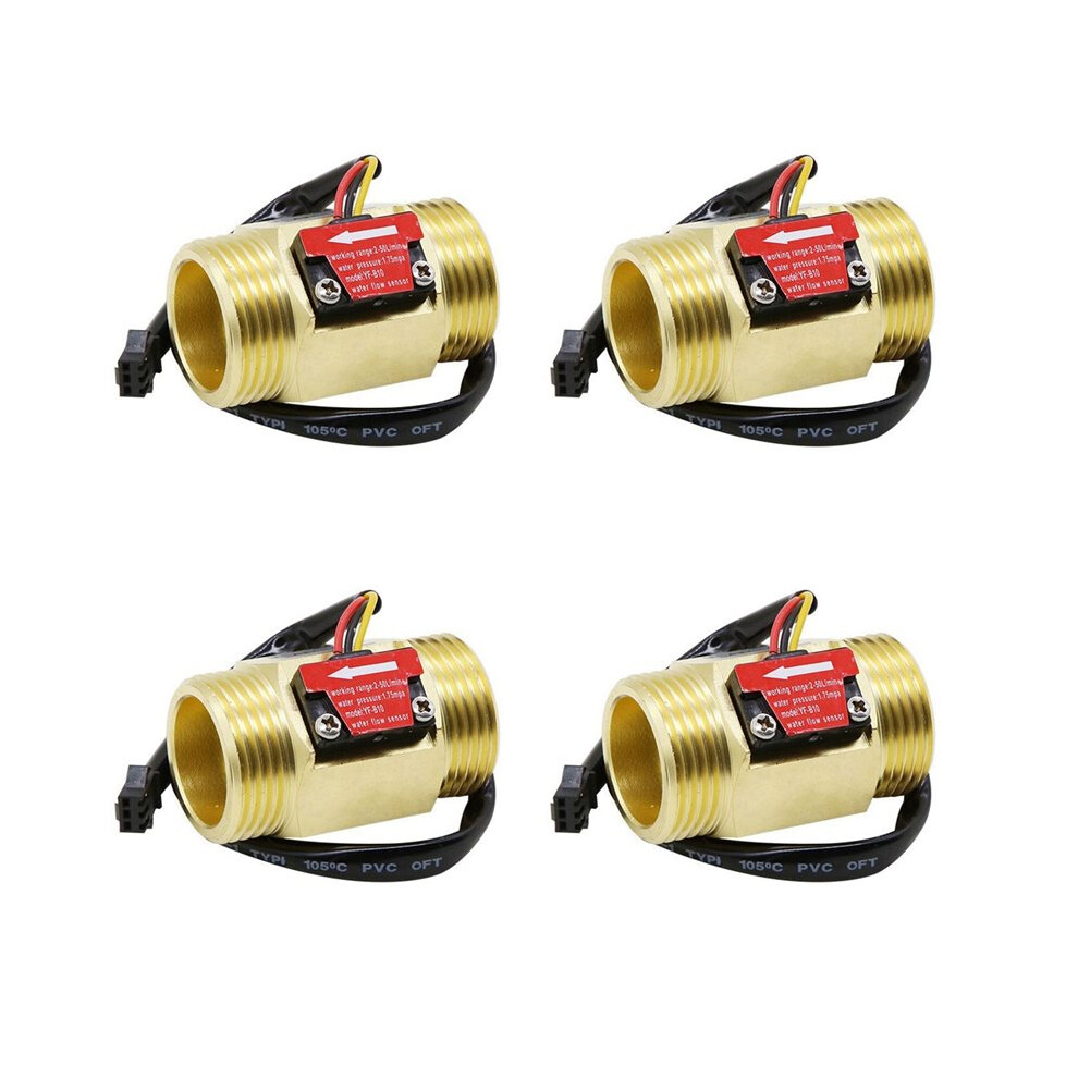 4X Water Flow Sensor Hall Flow Meter 1 Inch External Wire Copper Water Flow Sensor Turbine Flow Meter 6032151785868