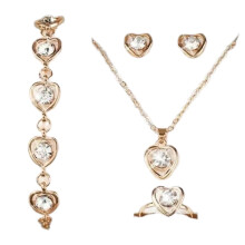 Set di gioielli contemporanei: orecchini a lobo a forma di cuore con cristalli, elegante collana con ciondolo a cuore, adatto a qualsiasi occasione.
