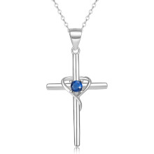 Collana con croce YZSFMZGE da donna, collana con pietra portafortuna in argento sterling 925, ciondolo a forma di cuore con croce e zirconi cubici 5A