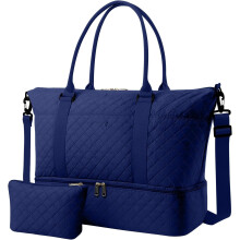 Borsa da viaggio/borsone – Borsa da weekend e da palestra per donna, con scomparto per scarpe e beauty case, blu scuro, 40x46x22 cm