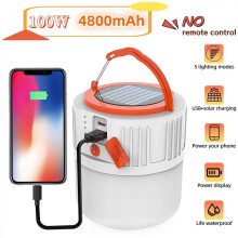 Uppladdningsbar LED-campinglykta med 5 lägen, 4800mAh powerbank och solcellsladdning – kompatibel med utomhusutrustning
