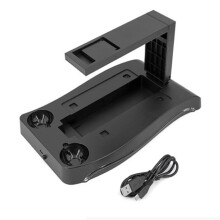 Stazione di ricarica verticale 4 in 1 PS VR2a generazione con supporto e display, luce di raffreddamento e joystick.