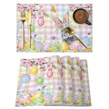 Jogo de 2 jogos americanos com coelho da Páscoa, antiderrapantes e laváveis, com estampa de coelho, ovos e flores da primavera – para uso interno