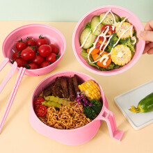 Conjunto de tigelas ecológicas para macarrão instantâneo (palha de trigo + plástico), utensílios duráveis para sopa e grãos, rosa claro –