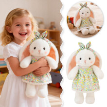 Muñeco de peluche de conejito de Pascua personalizado, 35 cm, suave y lavable, falda de flores – Compatible con regalos de Pascua