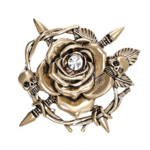 Broche vintage de calavera y rosa. Precioso broche de aleación con textura. Ideal para amantes de la moda gótica y atuendos para festivales.