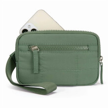 Nylon Quilted Wristlet Wallet with 3 Zipper Compartments RFID Blocking Travel Card Holder for Women Secure Lightweight Everyday Use