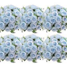 6pcs Blue & Red Silk Peonies Artificial Flowers Bulk, Realistic Faux Peony Bouquet for Wedding Decor, Vase Arrangements – Compatible with Floral