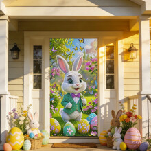 Housse de porte lapin de Pâques, bannière de bienvenue printanière