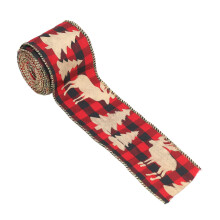 Adjustable Shape Ribbon With Checkered Edge Design, Durable And Not Easy To Fade Wired Edge Ribbons For Christmas Decor Plaid Edge Design Fabric