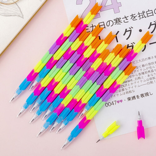 20Pcs Creative Stackable Pencils Plastic Non Breakable Lead Smooth Writing Pencils
