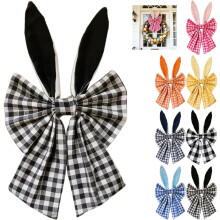 16" Bunny Ears Wreath Bow, Reusable, Fabric Rustic Buffalo Plaid Easter Bows for Front Door, Home, Party, Indoor and Outdoor