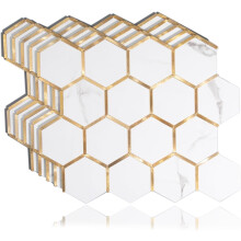 Kuori ja Backsplash Kuusikulmainen PVC-laatta Faux-marmori, jossa nauhat keittiöön ja kylpyhuoneeseen, 5 arkkia