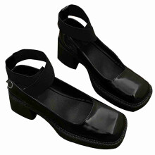 Strap Design Anti Slip Rubber Sole Gothic Shoes Adjustable Ankle Strap Patent Leather Platform Ankle Strap Chunky Heel Round Toe Retro Style