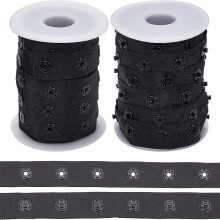 1 Set Black Snap Button Tape (2 Rolls, 10 Yards/Roll), Polyester Snap Trim, Sewing Fastener Ribbon, Compatible with DIY Clothing
