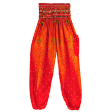 Ideale Damen-Yogahose im Boho-Stil, fließende Haremshose mit elastischem, gerafftem Bund und zwei Seitentaschen, lässige Kleidung für Strand und