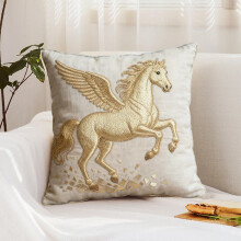 Pillow Cover Burlap Texture with Detailed Horse Head Curly Mane Pattern Art Design, Beige Natural Fabric Surface, Farmhouse Couch Decor