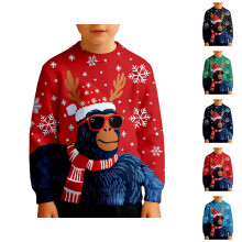 Boys Long Sleeve Crewneck Print Sweatshirt Soft Lined Thermal Pullover Top For Kids Winter Holiday Casual Wear