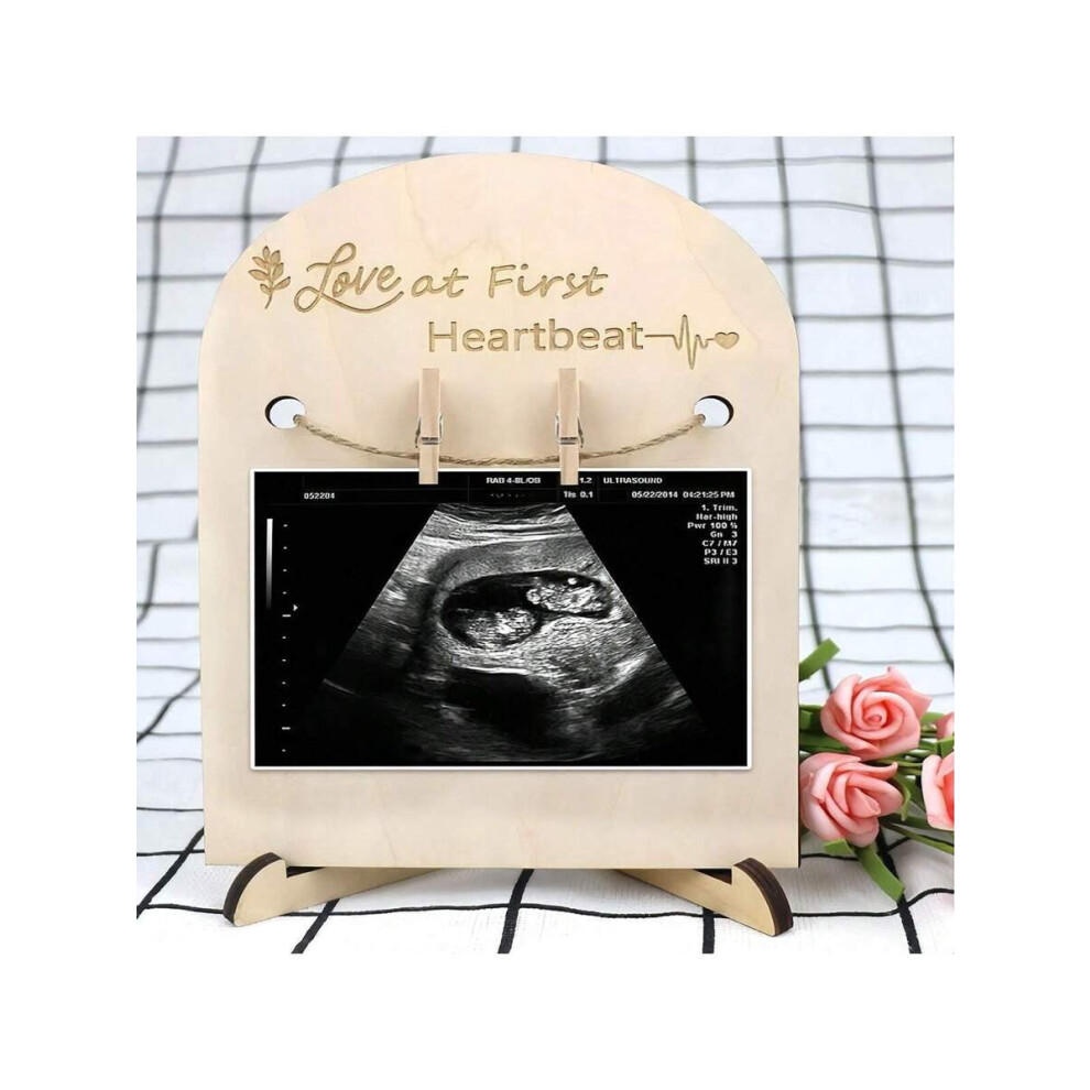 Wooden Ultrasound Picture Frame for Pregnancy Announcement – Compatible with Standard Sonogram Prints, Gender-Neutral Baby Shower Gift & Nursery