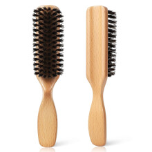 Boar Bristle Hair Brush for Men – Stiff Bristles, Wooden Handle, for Thick/Fine/Normal Hair & Beard – Compatible with Slick Back Styling