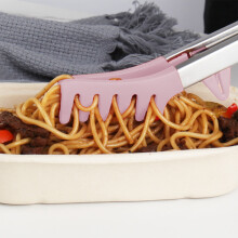 Pinze per alimenti in silicone con supporto, pinze per pasta in acciaio inossidabile, pinze per barbecue resistenti al calore per la cucina - 1