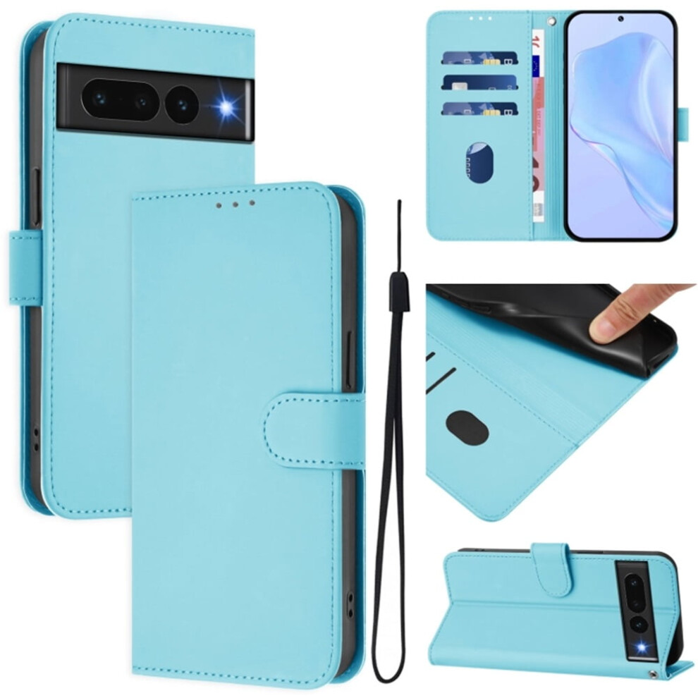 Wallet Case Compatible With Google Pixel 7 Pro Â Pu Leather Magnetic Flip Folio, 3-Card Slot & Wrist Strap, Sky Blue 9558633991796