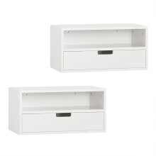 SoBuy Weißes Wandregal mit 2 Schubladen, 2er Set