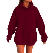 Trendy Girls Plain Wine Oversized Hooded Sweatshirt Long Sleeve Winter Pullover Top Casual Preppy Cozy Fleece Lined Loose Fit Wear, 5-6 Years