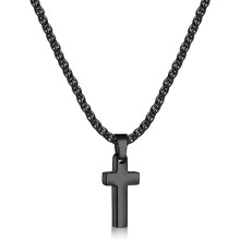 Cross Necklace for Men, Black Mens Cross Necklaces with 2.5mm Chain, 316L Stainless Steel Wheat Chain, 16-24 Inch