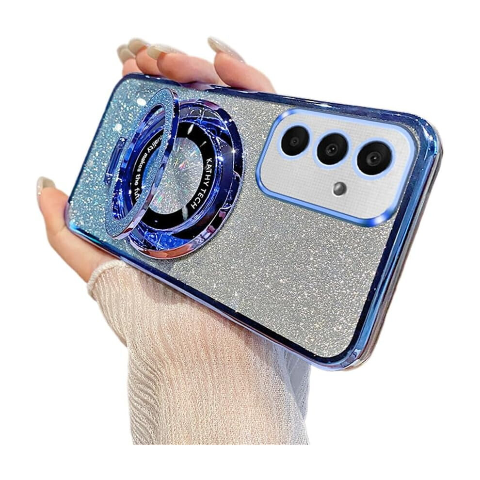 Magnetic Sparkle Stand Case For Compatible With Samsung Galaxy A15 5G Â Slim Clear Glitter, Shockproof Tpu, Blue 9085618867086