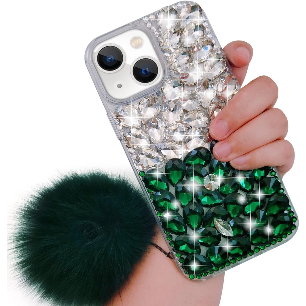 Iphone 14 Bling Case With 3D Rhinestones And Furry Pendant 902370126482