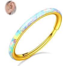 G23 Titanium Opal Nose Hoops – 16G/18G/20G Hinged Septum Rings Compatible with Conch, Helix, Daith Piercings – Purple/Pink/Blue/White,