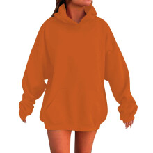 Girls Winter Cozy Plain Orange Oversized Hooded Sweatshirt Long Sleeve Pullover Top Fleece Lined Soft Casual Comfy Loose Fit Trendy, 13-14 Years