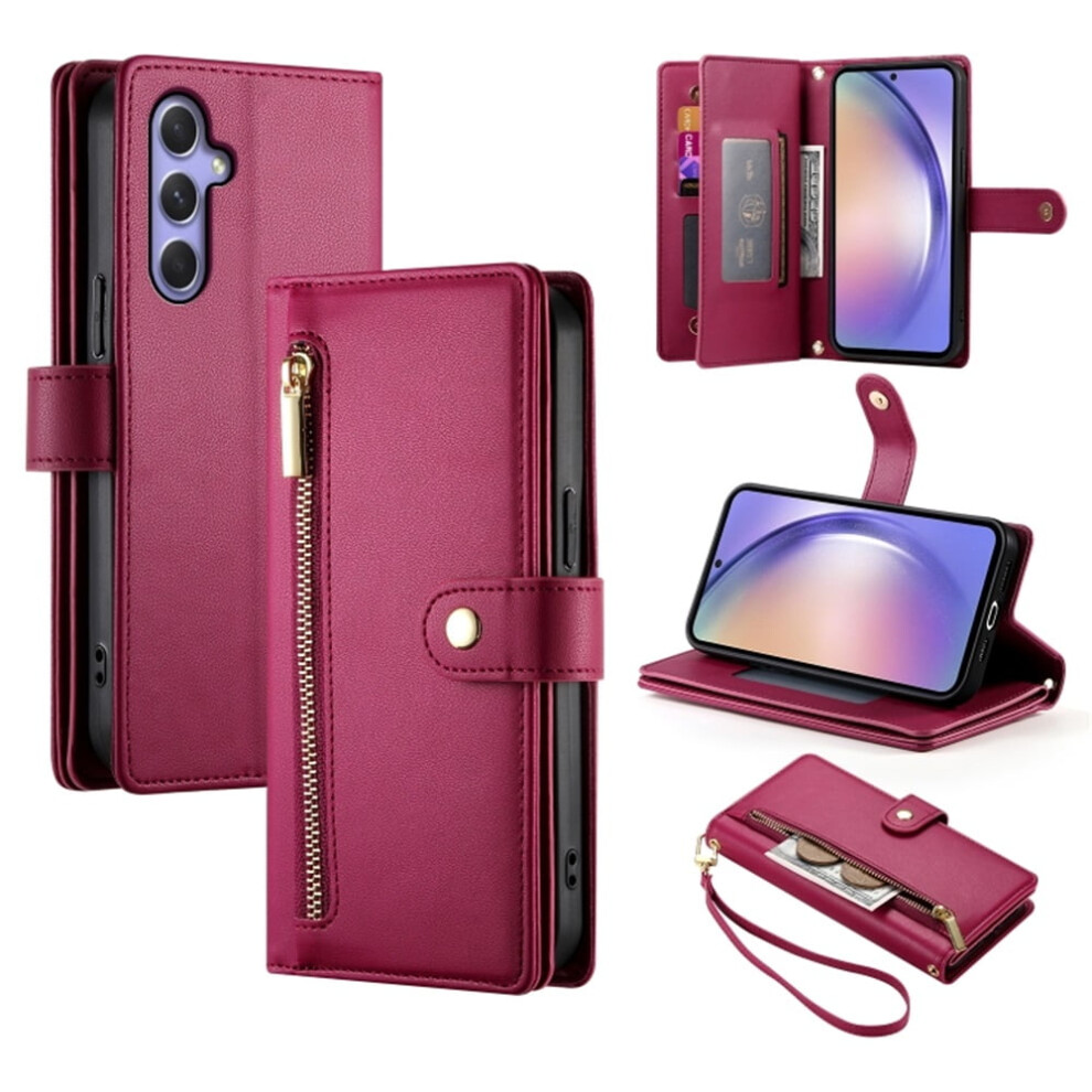 Leather Wallet Case For Samsung Galaxy A54 5G 6.4 Inch Red 9170372601264